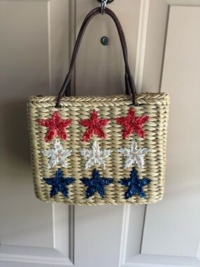 Sonoma Straw Tote with Red, White & Blue Star Embellishments
